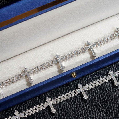 6mm D-Color Moissanite Cross Cuban Link | S925 Silver Jewelry - CaratixJewelry