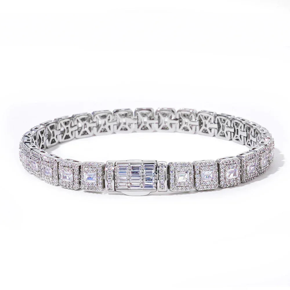 Custom 7.5mm Baguette Mixed Iced Bracelet | Secure Fold-over Hip Hop Bling | Caratix - CaratixJewelry