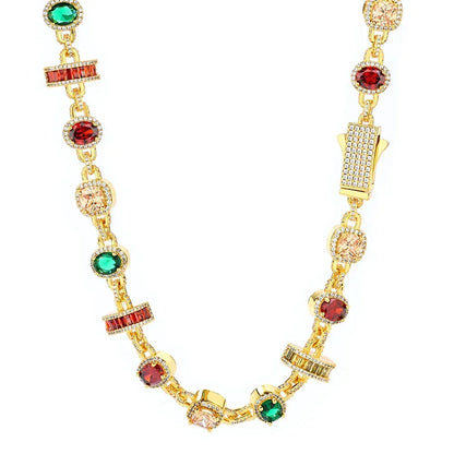 Colored Gemstone Moissanite Necklace – S925 Sterling Silver Iced-Out Hip Hop Men’s Trendy Streetwear Jewelry - CaratixJewelry