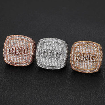 Custom DIY Alphabet Zircon Ring for Men | Trendy Hip Hop Jewelry with Copper Setting | Caratix Jewelry - CaratixJewelry