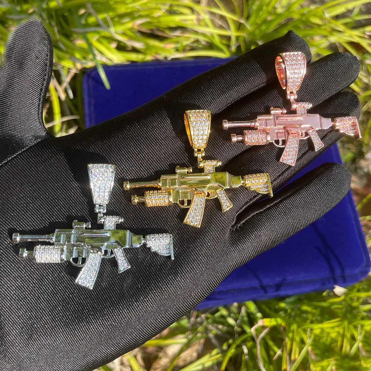 Men's Gun Necklace | Premium Copper CZ Battle Royale Jewelry - CaratixJewelry
