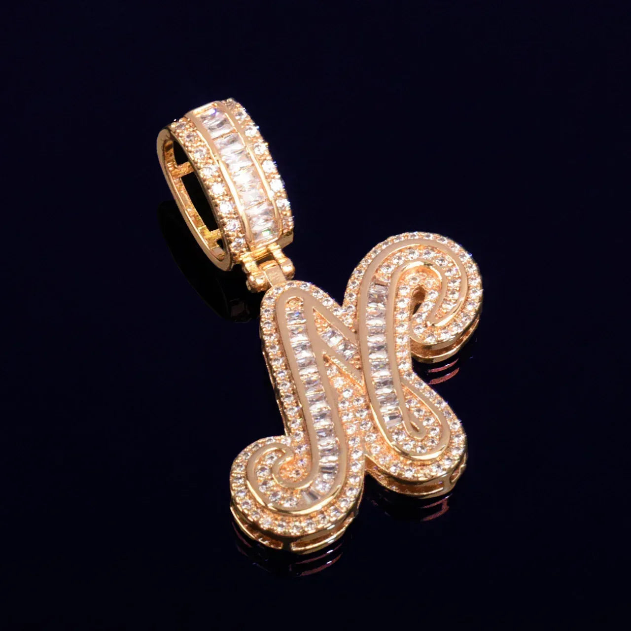 Mini Baguette Letter Pendant | CZ Iced Out Hip Hop Initial Necklace - CaratixJewelry