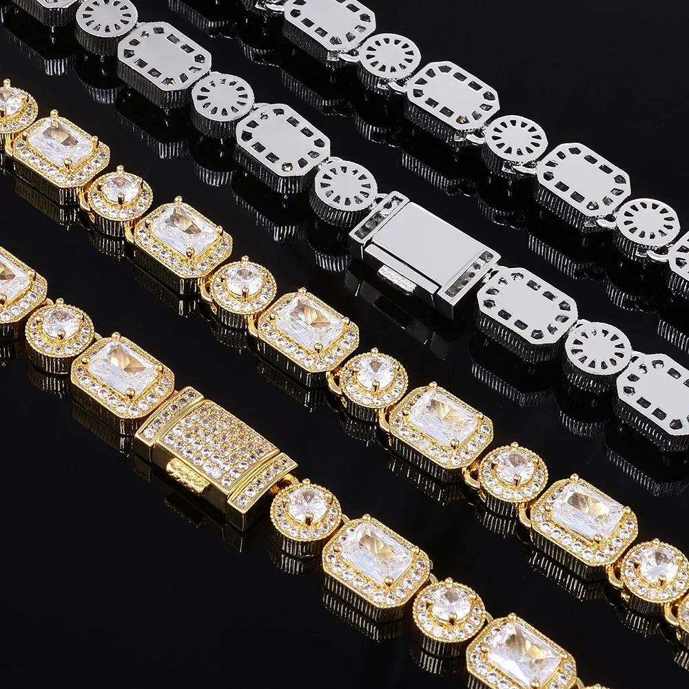 10mm Mixed Link Iced Out Cuban Chain Bracelet with Zircon | Flip Clasp Unisex Trendy Jewelry | Caratix Jewelry - CaratixJewelry