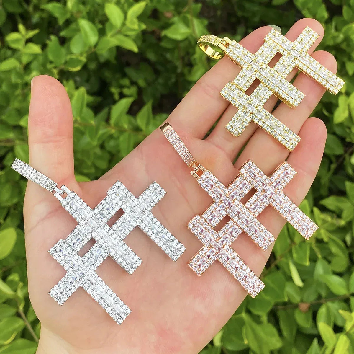 Iced Out 3-in-1 Triple Cross Pendant | Men's Super Combo Stacked Necklace - CaratixJewelry