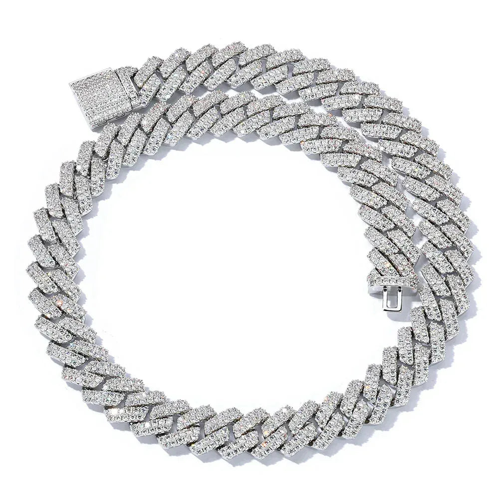 14mm Micro-Paved Moissanite -Cut Cuban Link Chain for Men – S925 Sterling Silver Luxury Hip Hop Necklace - CaratixJewelry