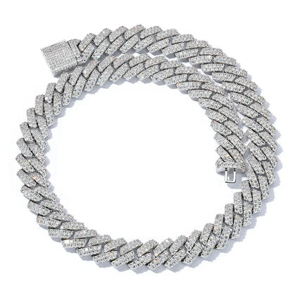 14mm Micro-Paved Moissanite -Cut Cuban Link Chain for Men – S925 Sterling Silver Luxury Hip Hop Necklace - CaratixJewelry