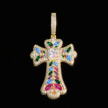 Colorful Gem Cross Pendant Necklace Vintage Hip Hop Jewelry for Men | Caratix Jewelry - CaratixJewelry