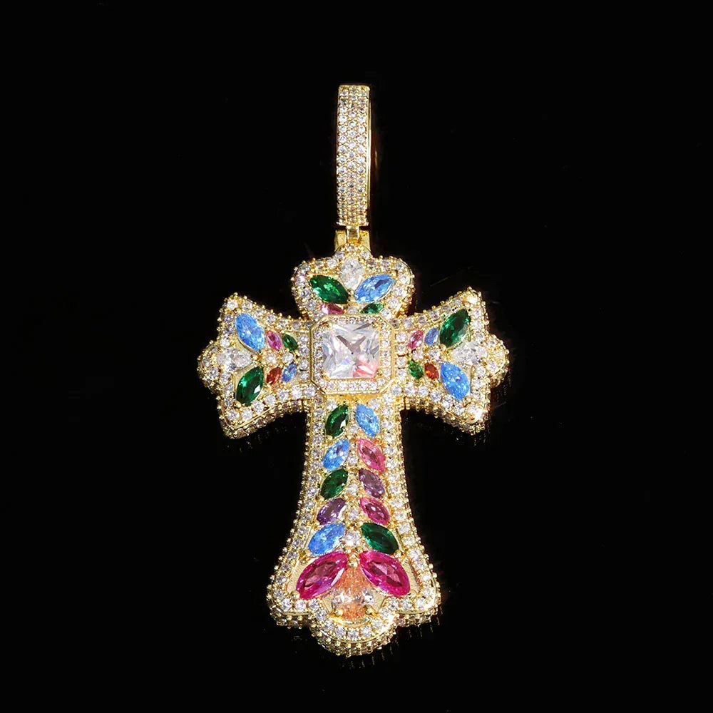Colorful Gem Cross Pendant Necklace Vintage Hip Hop Jewelry for Men | Caratix Jewelry - CaratixJewelry