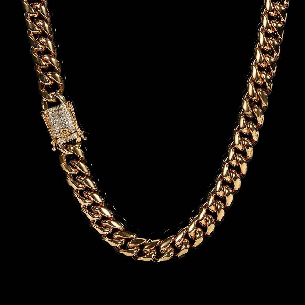 12mm Cuban Chain Necklace with Clasp and 18K Gold Plating for Men | Titanium Steel and Stainless Steel | Caratix Jewelry - CaratixJewelry