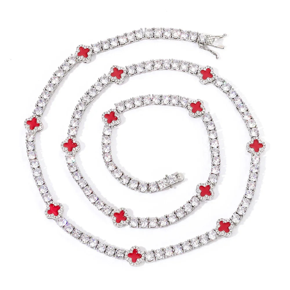 5mm Men's S925 Sterling Silver Clover Tennis Chain | Iced Out Zircon Necklace | Premium Gold Chain Rapper Aesthetic | Caratix - CaratixJewelry