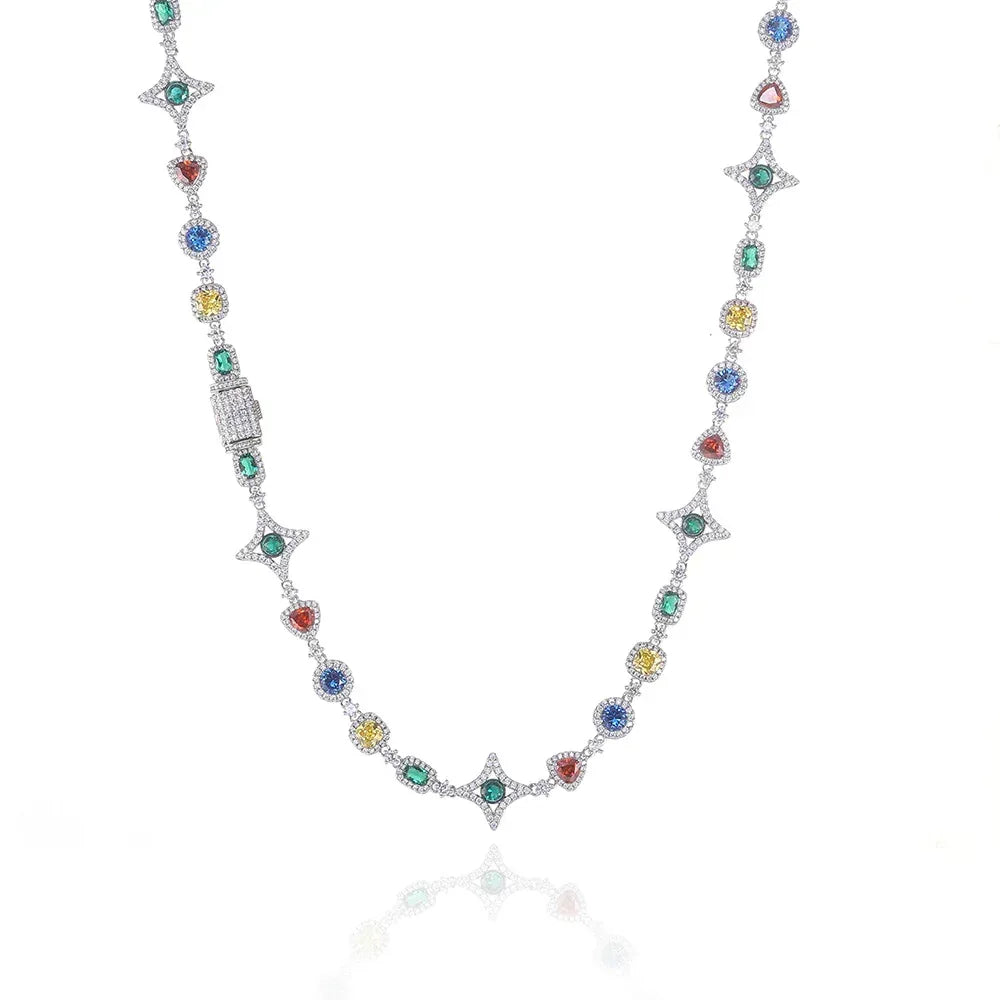 Geometric Colored Gemstone Zircon Necklace Hip Hop Jewelry for Men & Women | Caratix Jewelry - CaratixJewelry