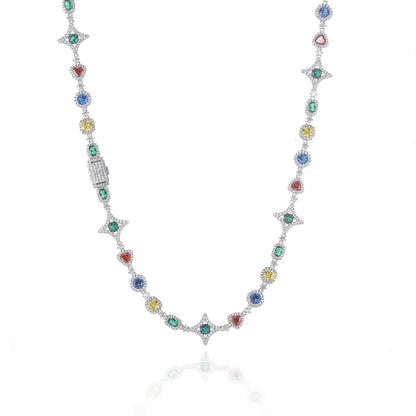 Geometric Colored Gemstone Zircon Necklace Hip Hop Jewelry for Men & Women | Caratix Jewelry - CaratixJewelry