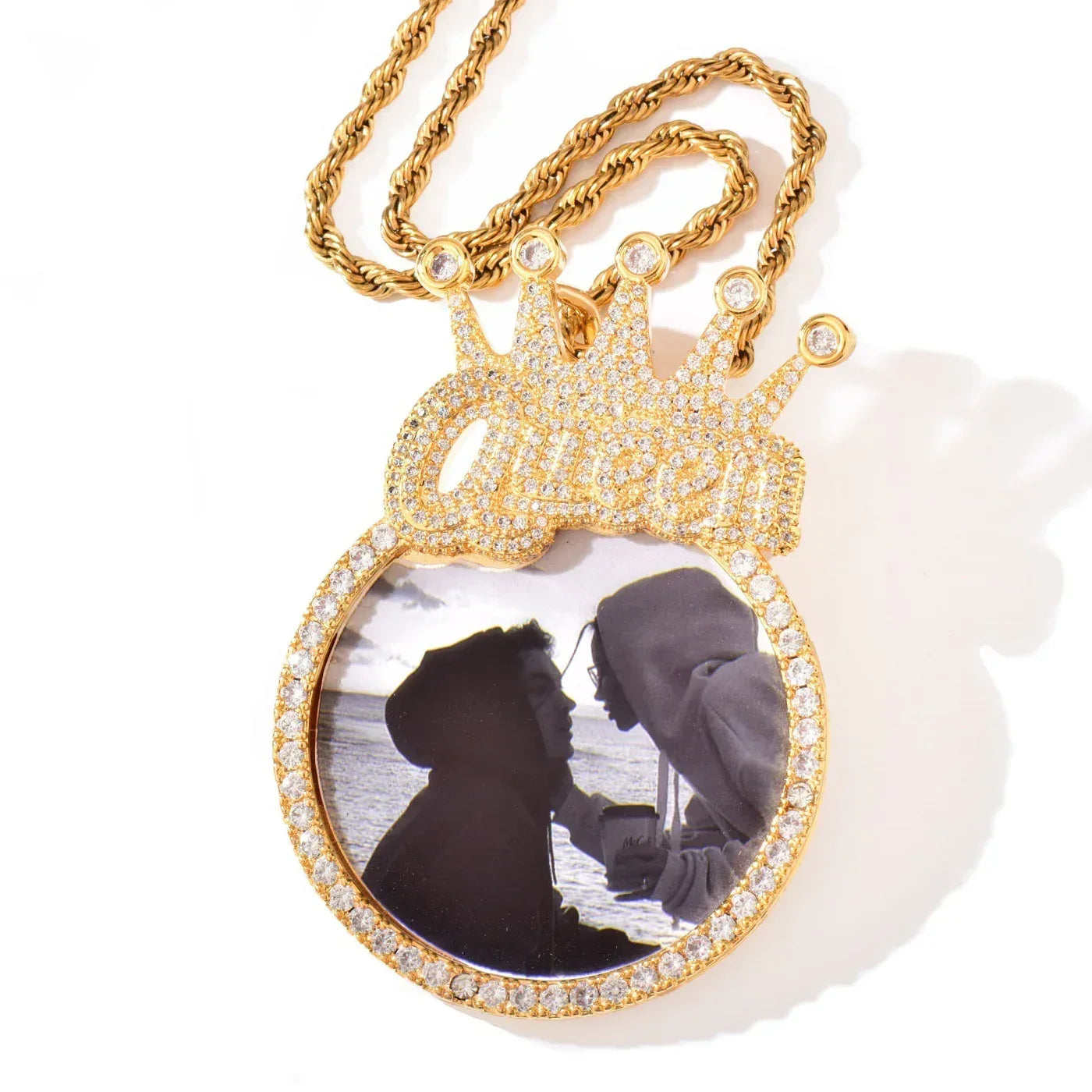 Crown Round Photo Pendant | Iced Out CZ DIY Custom Picture Hip Hop Necklace - CaratixJewelry