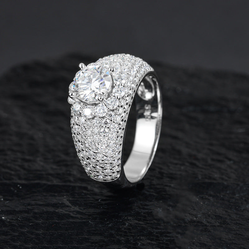 Moissanite Starburst Ring S925 Silver Hip Hop Band | Caratix