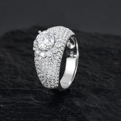 Moissanite Starburst Ring S925 Silver Hip Hop Band | Caratix