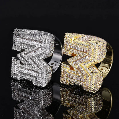 Alphabet Zircon Ring with Full s for Women | High-End Trendy Hip Hop Jewelry | Caratix Jewelry - CaratixJewelry