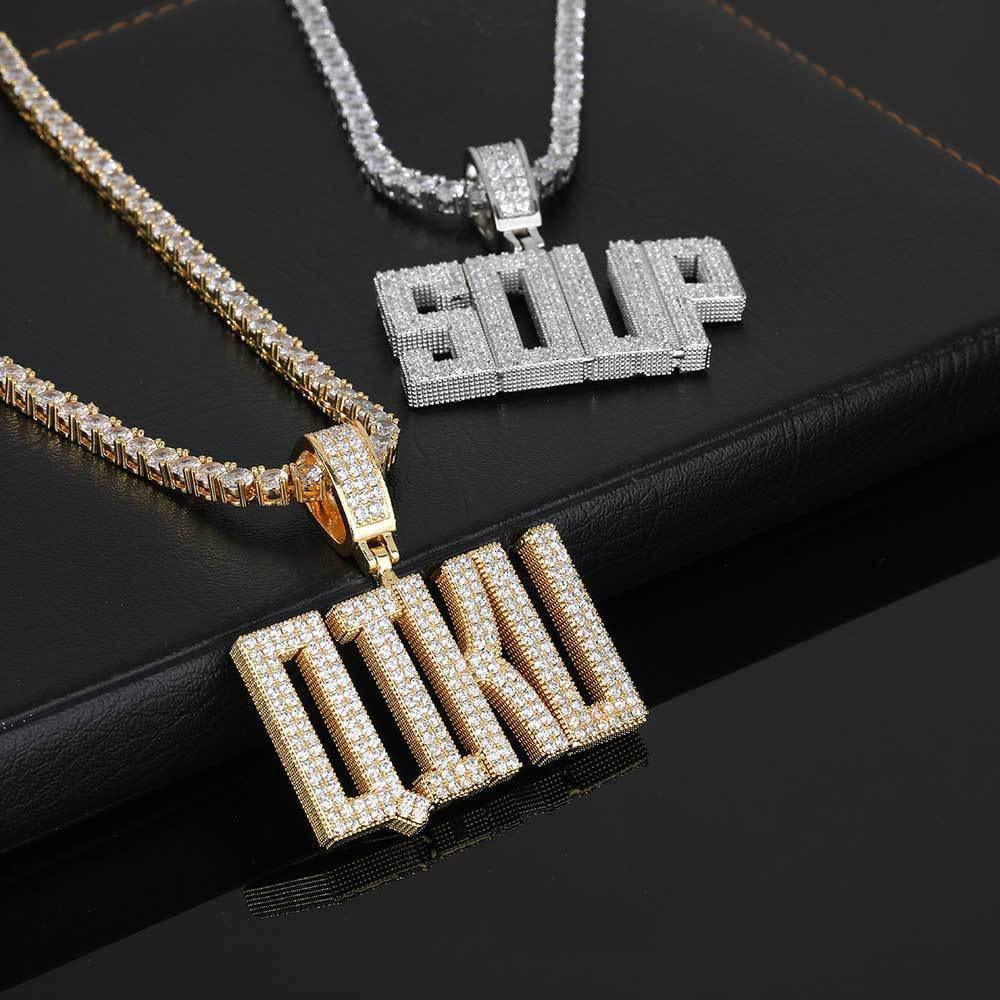 Custom Letter Pendant Necklace with Copper Frame and Zircon Stones for Men | Caratix Jewelry - CaratixJewelry
