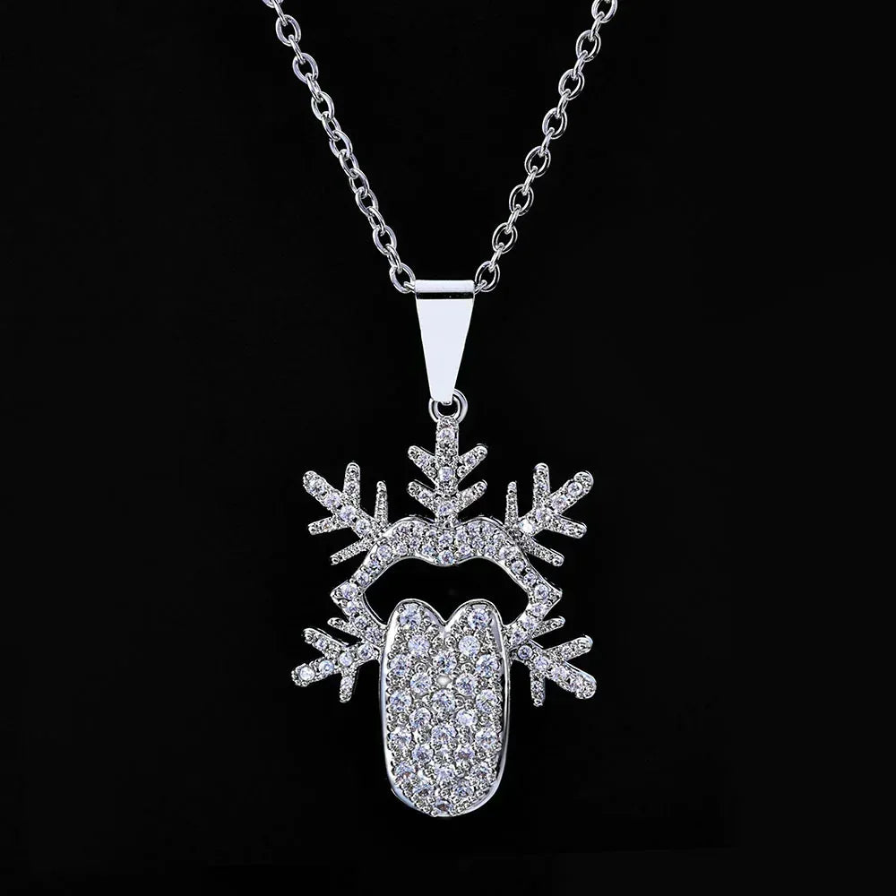 Snowflake Tongue Pendant Necklace Zircon Hip Hop Jewelry | Caratix Jewelry - CaratixJewelry