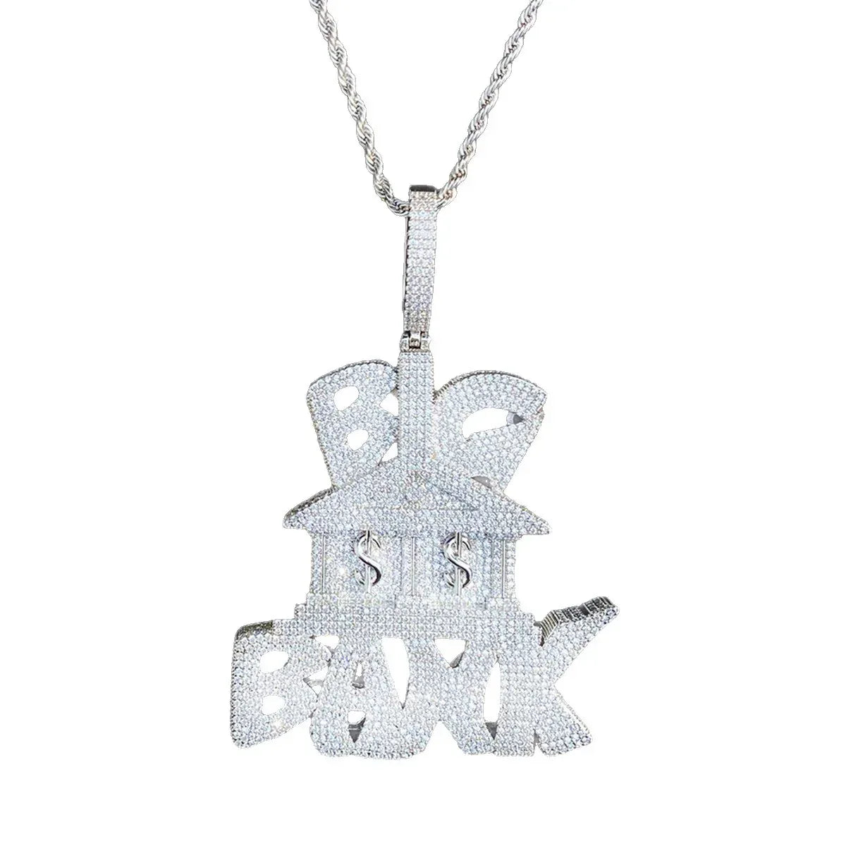 Iced Out "Big Bank" Letter Pendant | Men's Real Copper Money Statement Necklace - CaratixJewelry