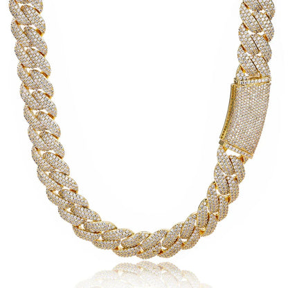 18mm Three-Row Cuban Chain Necklace with Zircon Stones - CaratixJewelry