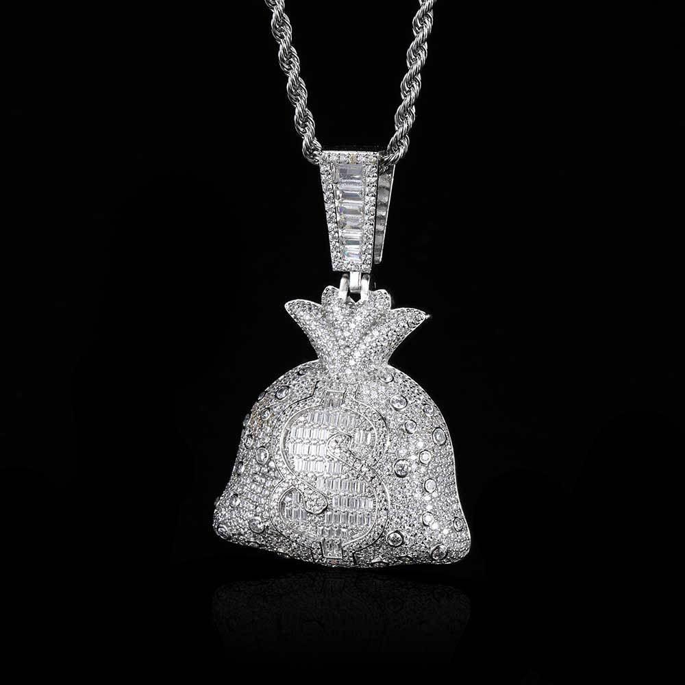 Money Bag Ice Pendant Zircon Hip Hop Jewelry Necklace for Men | Caratix Jewelry - CaratixJewelry