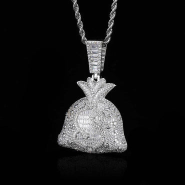 Money Bag Ice Pendant Zircon Hip Hop Jewelry Necklace for Men | Caratix Jewelry - CaratixJewelry