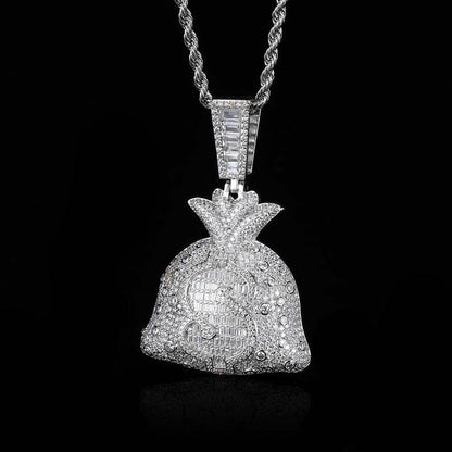Money Bag Ice Pendant Zircon Hip Hop Jewelry Necklace for Men | Caratix Jewelry - CaratixJewelry