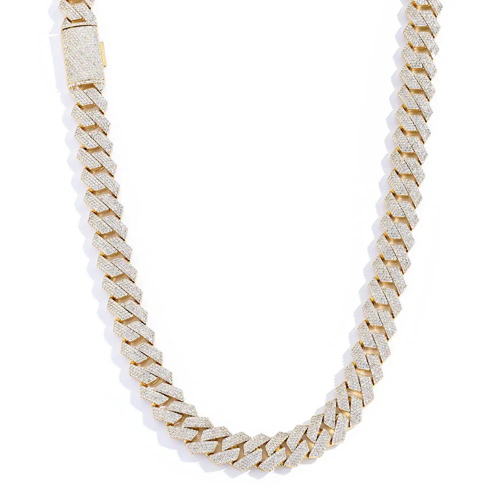 15mm Iced Out Cut Cuban Chain Necklace Quad Row Zircon - CaratixJewelry