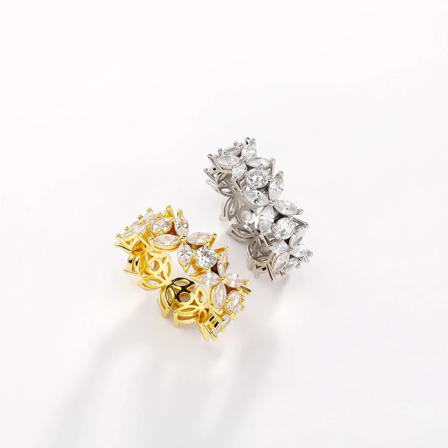 Women's Four-Leaf Clover Ring | Delicate Flower Motif Pave Band | Caratix