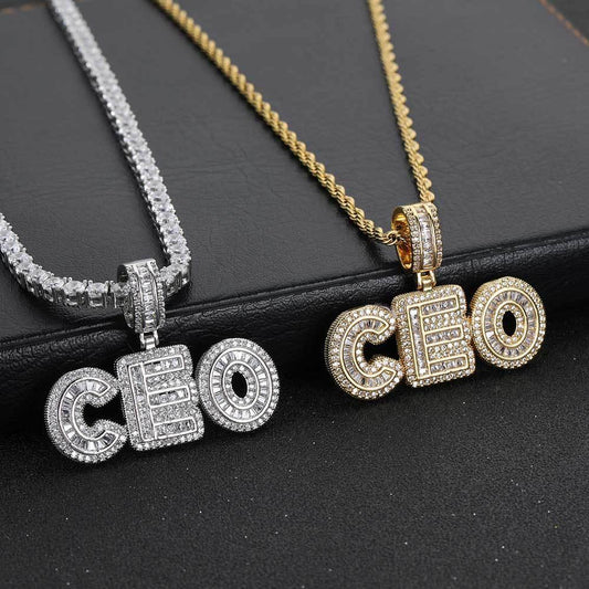 Custom Iced-Out Letter & Number Pendant Necklace with Micro-Pave Zircon Stones for Men and Women | Caratix Jewelry - CaratixJewelry