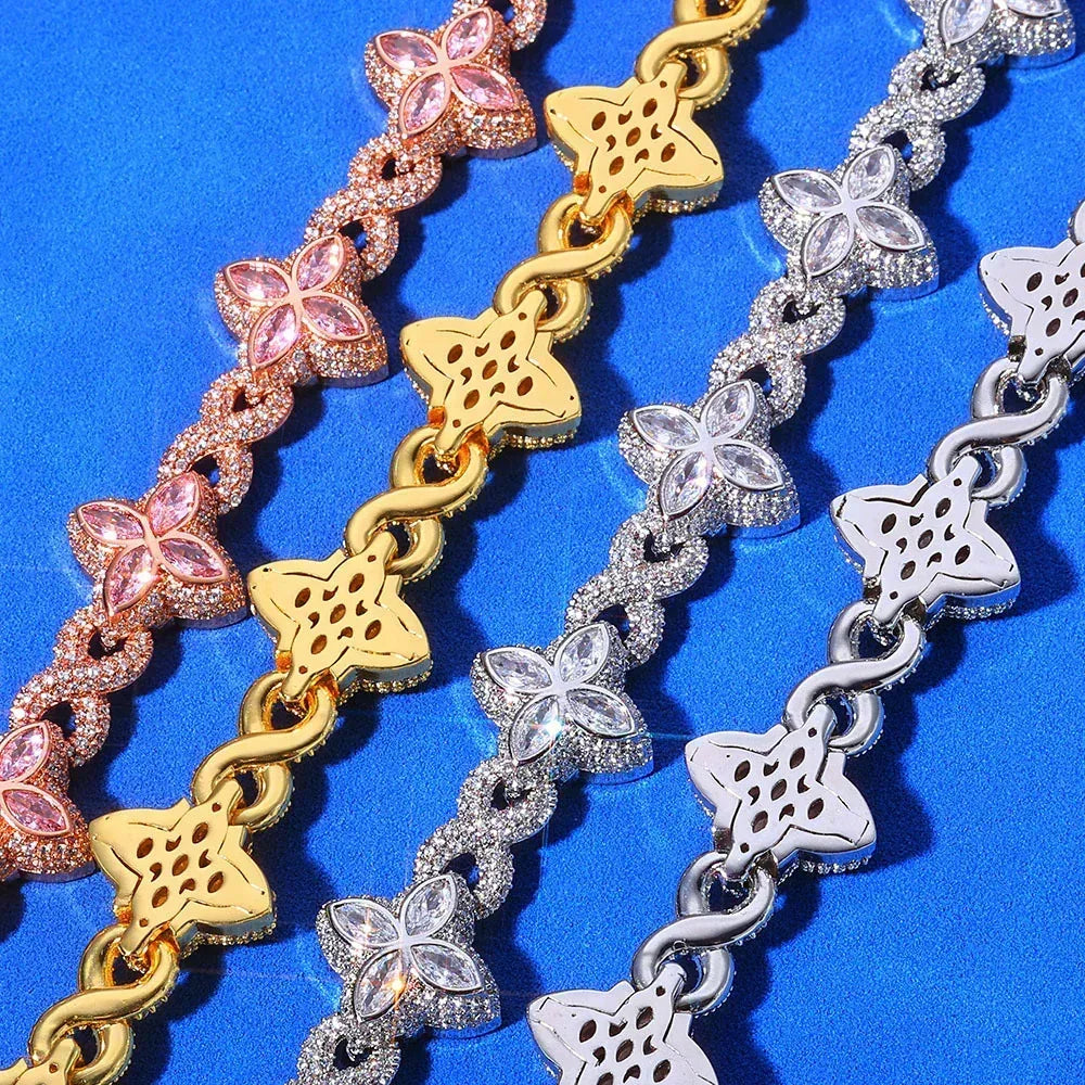 Four-Leaf Clover Cuban Link Chain with Figure-8 Clasp – Custom S925 Sterling Silver Hip Hop Men’s Trendy Streetwear Necklace - CaratixJewelry