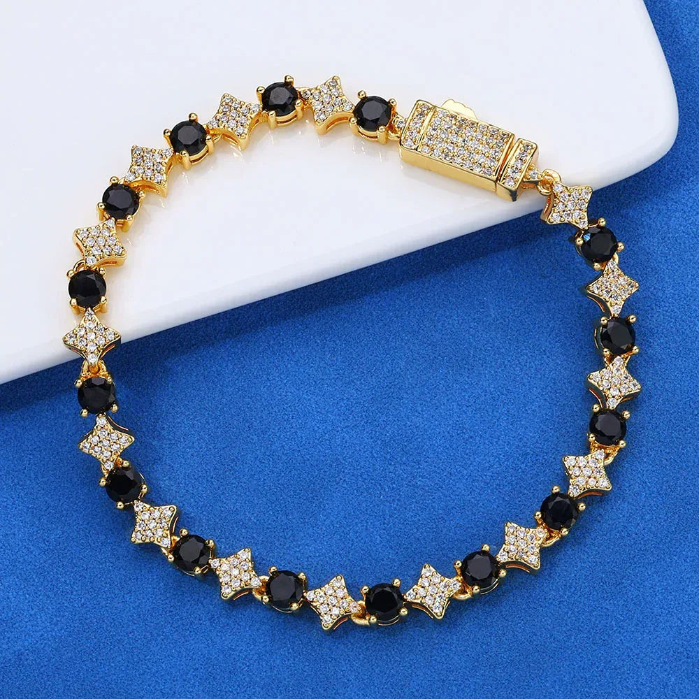 Custom 6mm 18K Gold Moissanite Star Bracelet | Women's Luxury Hip Hop Bling | Caratix - CaratixJewelry