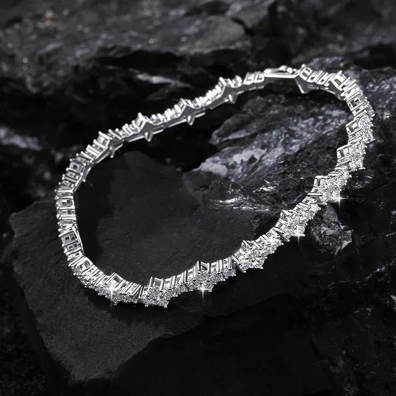 Moissanite Tennis Chain with Cross-Flower Design – S925 Sterling Silver Iced-Out Hip Hop Bracelet/Necklace - CaratixJewelry