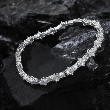 Moissanite Tennis Chain with Cross-Flower Design – S925 Sterling Silver Iced-Out Hip Hop Bracelet/Necklace - CaratixJewelry