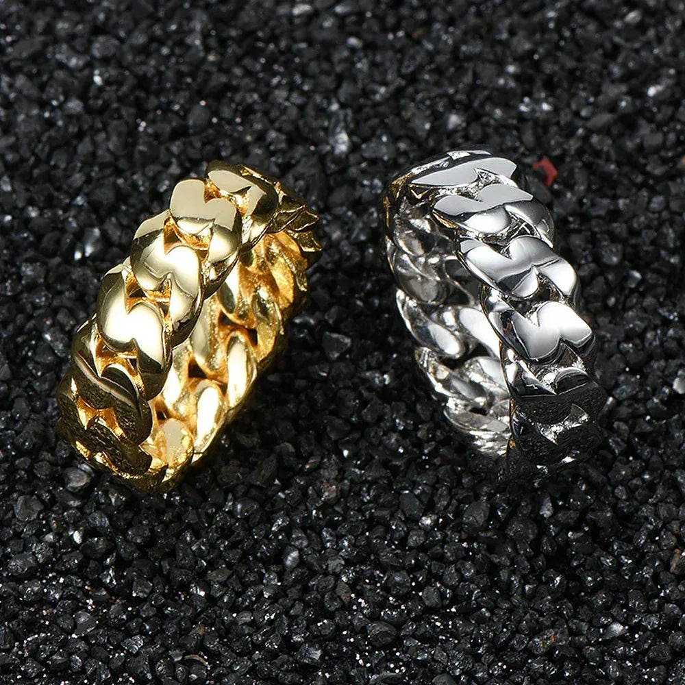 8mm Polished Cuban Link Ring with 18K Gold Plating for Men | Trendy Hip Hop Jewelry | Caratix Jewelry - CaratixJewelry