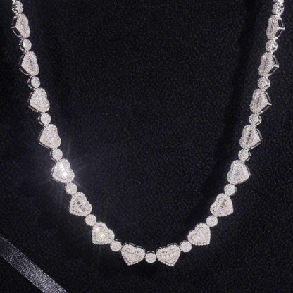 8.5mm Moissanite Heart Necklace & Bracelet | S925 Silver Couple Hip Hop Jewelry - CaratixJewelry
