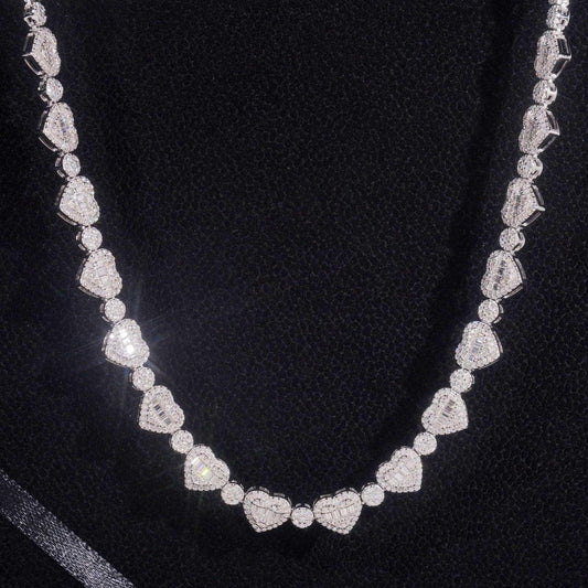 8.5mm Moissanite Heart Necklace & Bracelet | S925 Silver Couple Hip Hop Jewelry - CaratixJewelry