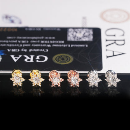 S925 Sterling Silver Flower Moissanite Stud Earrings | D Color VVS1 Floral Bling | Caratix