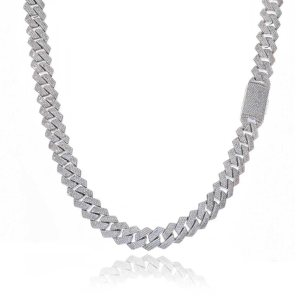 15mm -Cut Moissanite Cuban Link Chain – S925 Sterling Silver Iced-Out Hip Hop Men’s Luxury Streetwear Necklace - CaratixJewelry