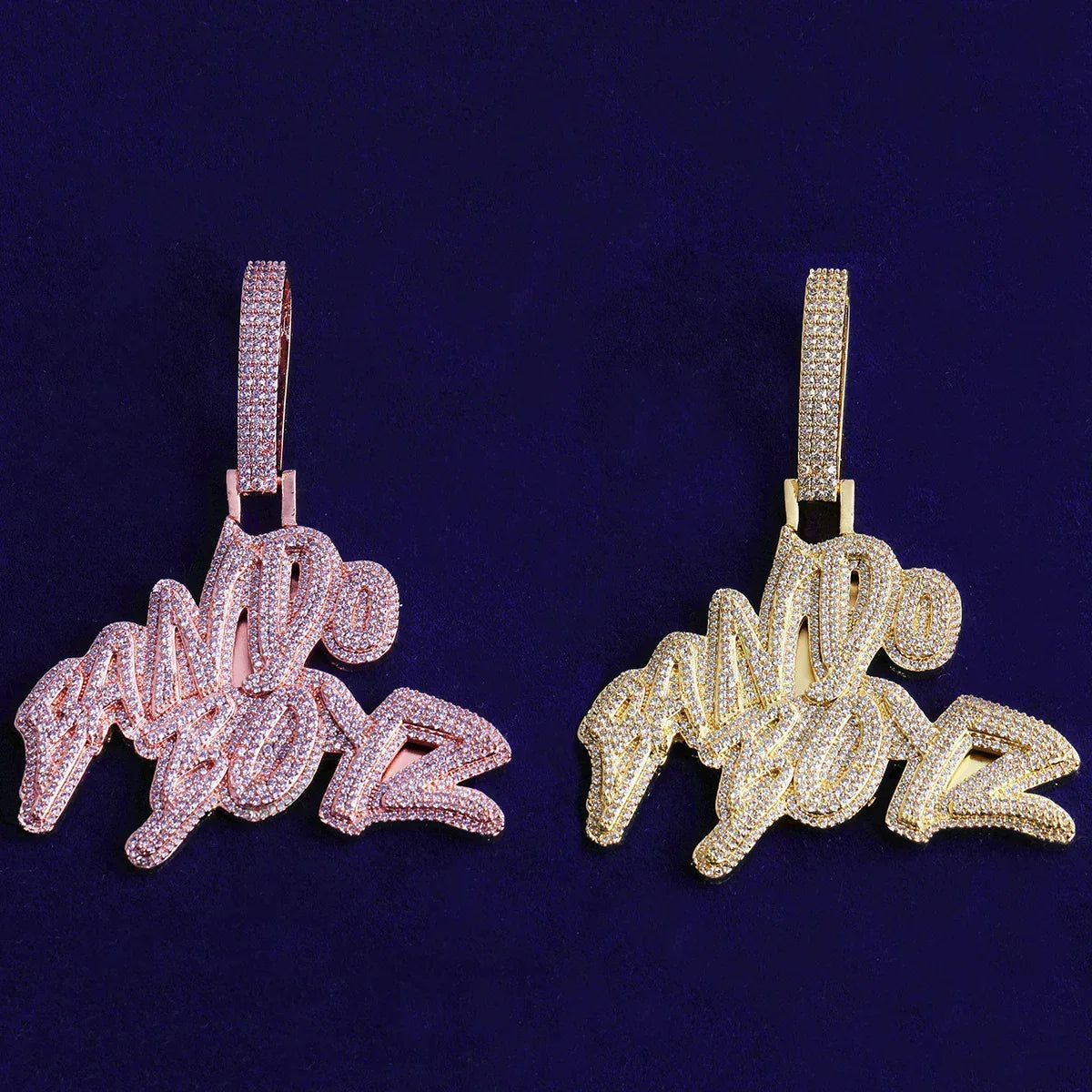 Iced Out "Bando Boyz" Letter Pendant | Men's Real Copper CZ Necklace - CaratixJewelry