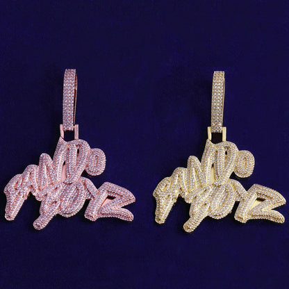 Iced Out "Bando Boyz" Letter Pendant | Men's Real Copper CZ Necklace - CaratixJewelry