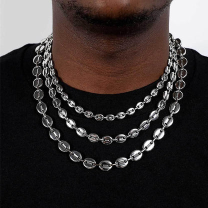 Custom 8mm Coffee Bean Necklace with Lobster Clasp & Stainless Steel Pig Nose Button | Caratix Jewelry - CaratixJewelry