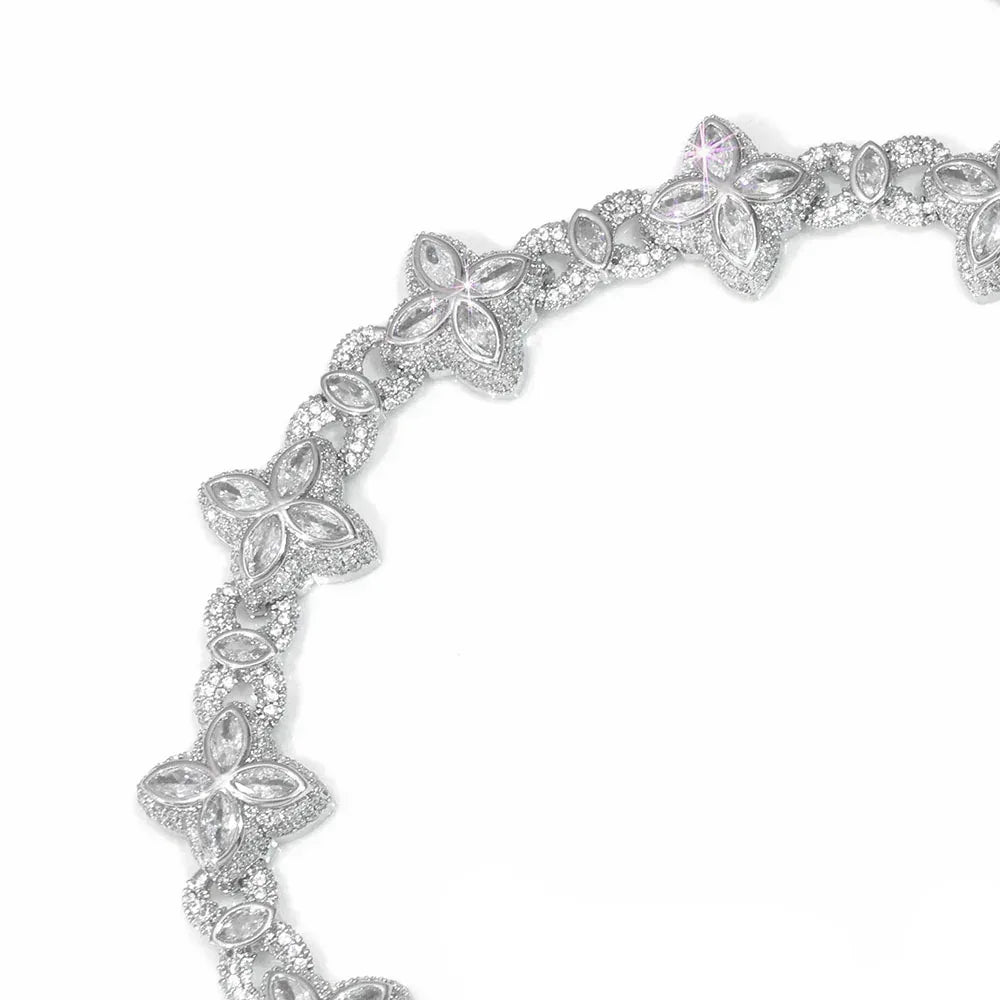 Iced Out Figure 8 Cuban Chain Necklace Zircon Floral Charm Bling Jewelry | Caratix Jewelry - CaratixJewelry