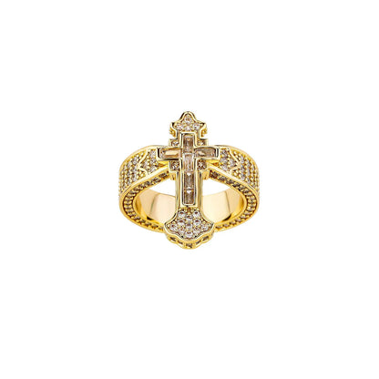 Unisex Iced Out Cross Ring | Micro-Pave Zirconia Couple's Band | Caratix