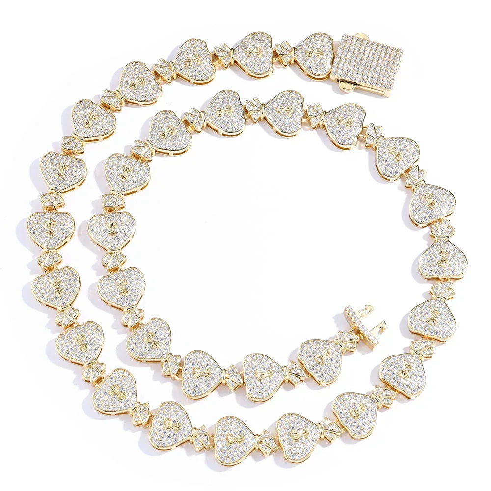 15mm Money Bag Cuban Chain Zircon Hip Hop Jewelry - CaratixJewelry