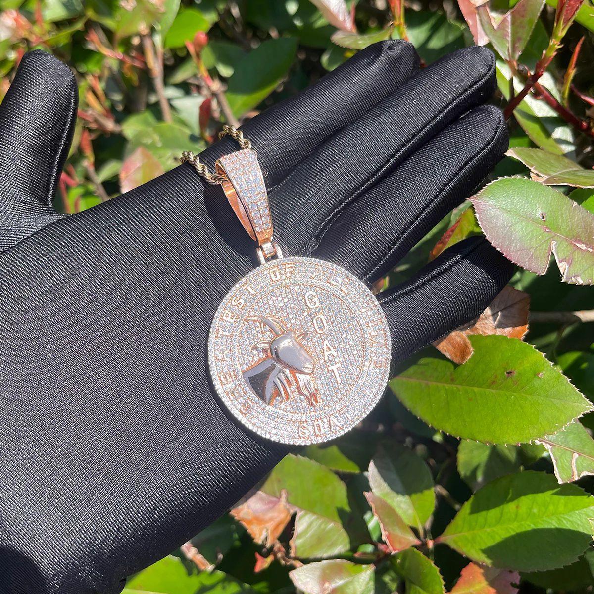 Iced Out "G.O.A.T." Pendant | Men's Real Copper CZ Goat Head Necklace - CaratixJewelry