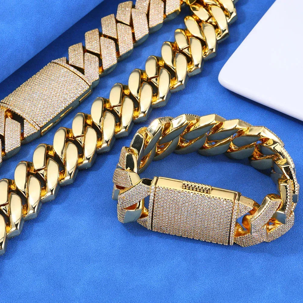 Iced Out Cuban Bracelet Six Row Zircon Cuban Link Gold Chain Style - CaratixJewelry