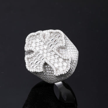 Baguette Moissanite Cross Men's Ring 925 Silver | Caratix