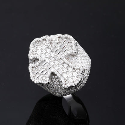 Baguette Moissanite Cross Men's Ring 925 Silver | Caratix