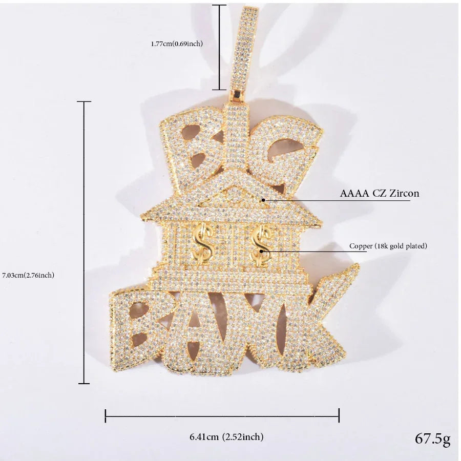Iced Out Big Bank Pendant Necklace – Hip Hop Money CZ Jewelry for Trendy Street Style - CaratixJewelry